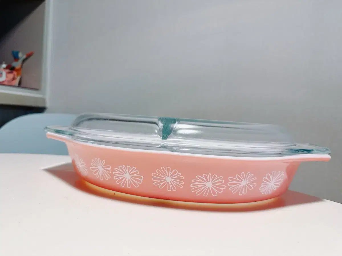 빈티지 PYREX 핑크 데이지 1.5QT 뚜껑 포함